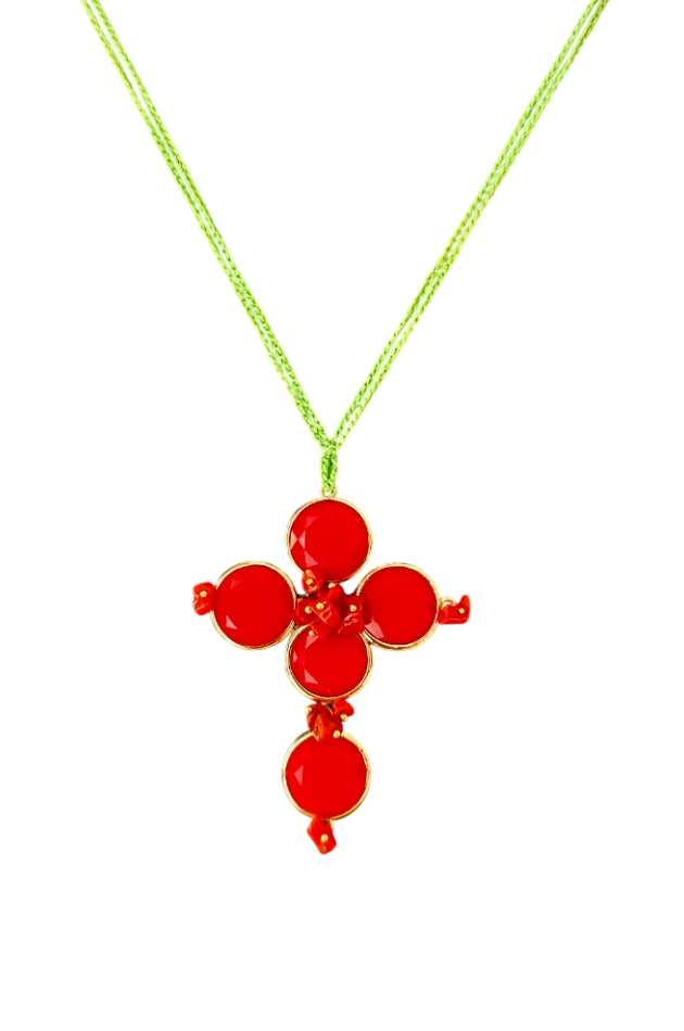 Collana Lunga con ciondolo croce rossa
